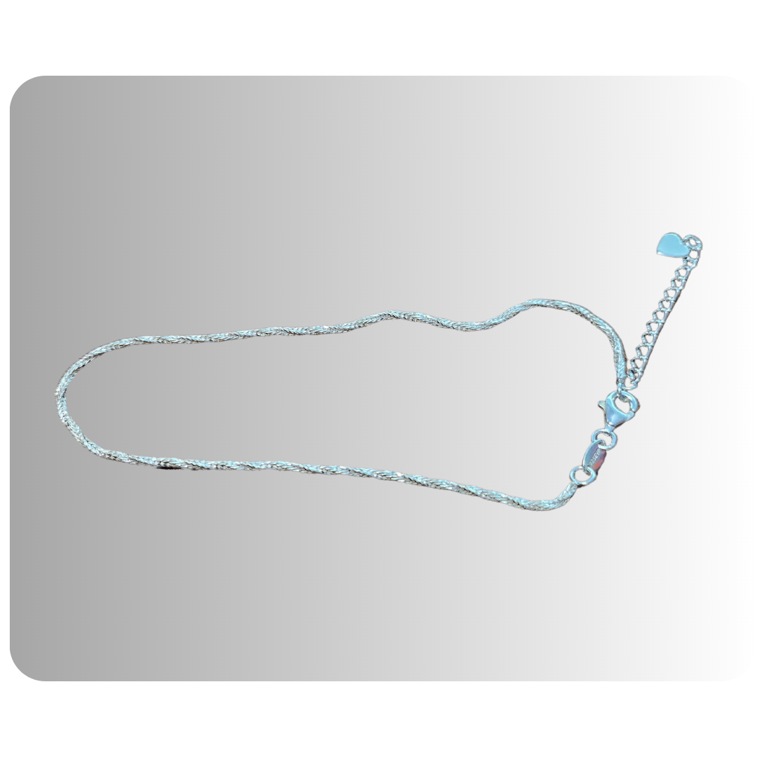 Sterling silver twisted fox anklet adjustable from 9" to 10.5"