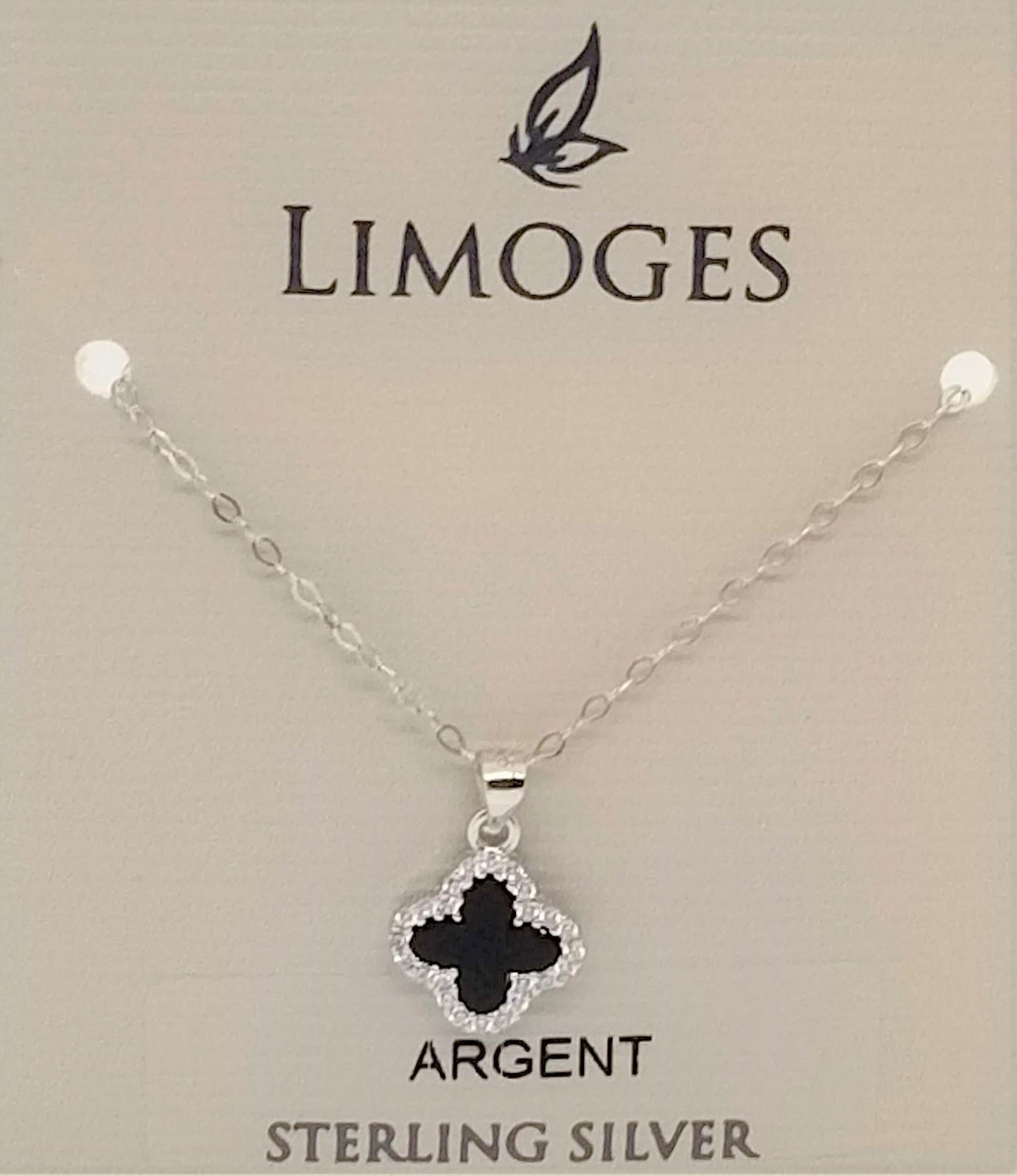 Sterling silver 18" chain with sterling silver cubic and black enamel pendant