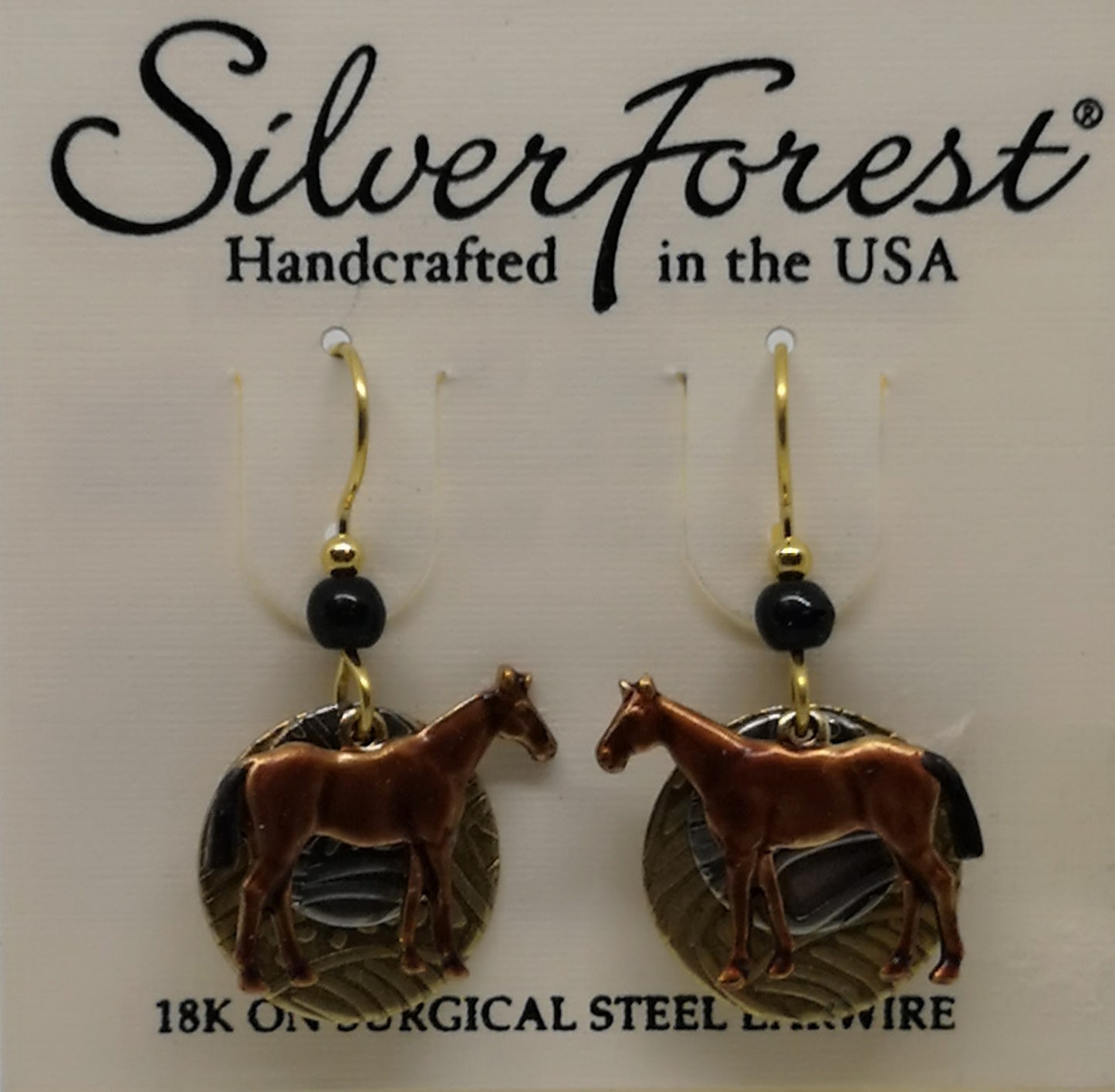 Silver forest 18kt gold plated surgical steel horse earrings
