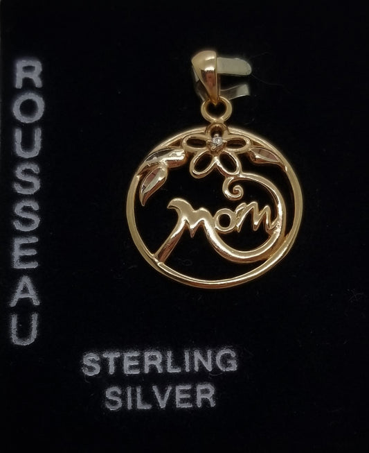 Rousseau 925 sterling silver gold plated MOM pendant