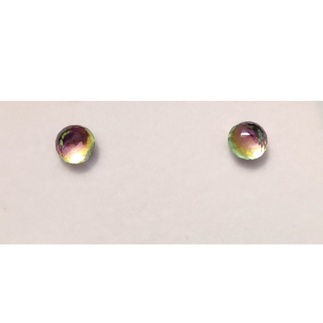 Wheeler gemstone round clear and mystic topaz background base metal earrings