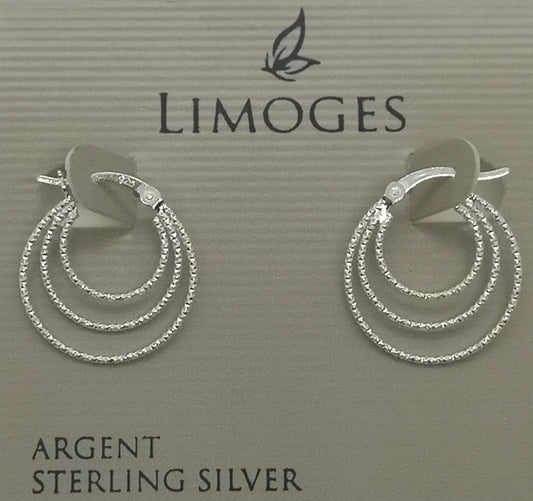Sterling silver triple circle hinge clasp earrings