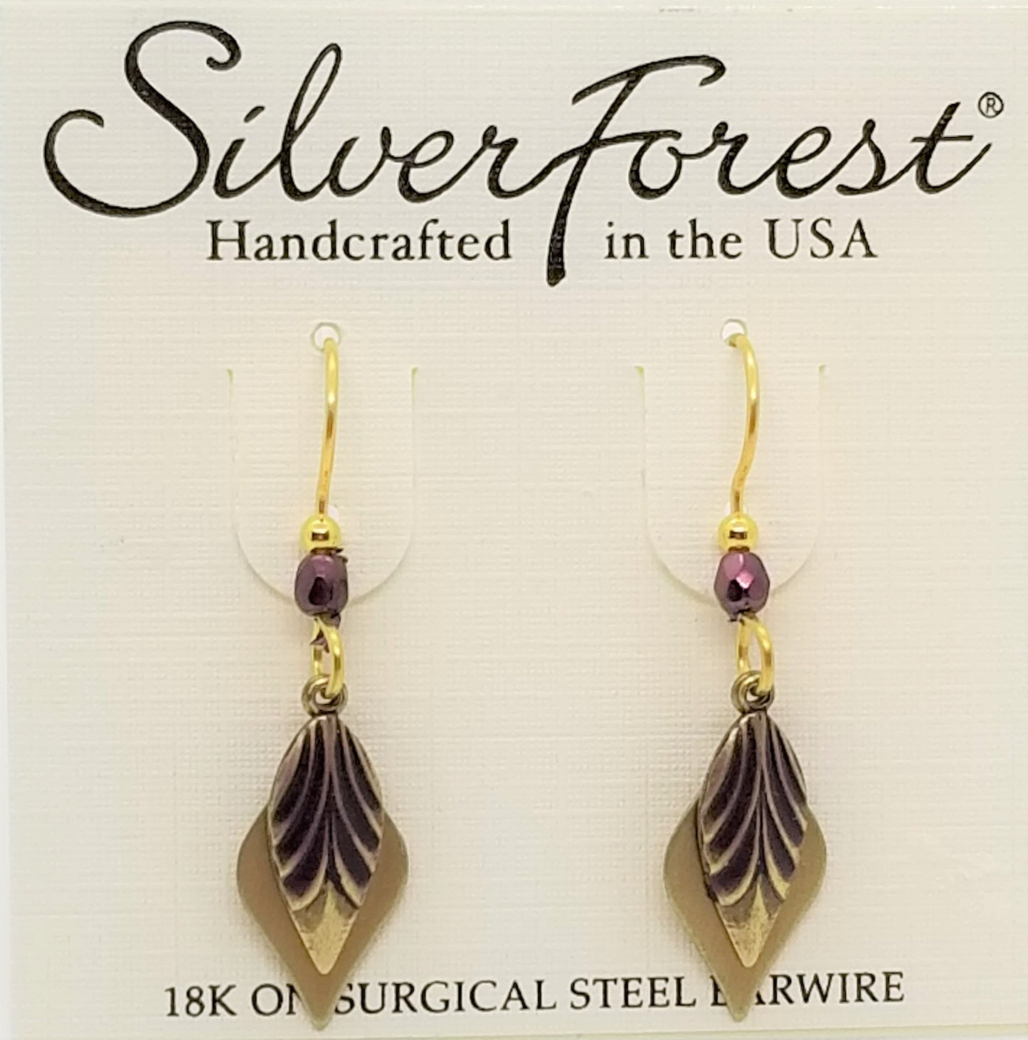 Silver forest 18kt gold plated surgical steel ear wires purple earrings