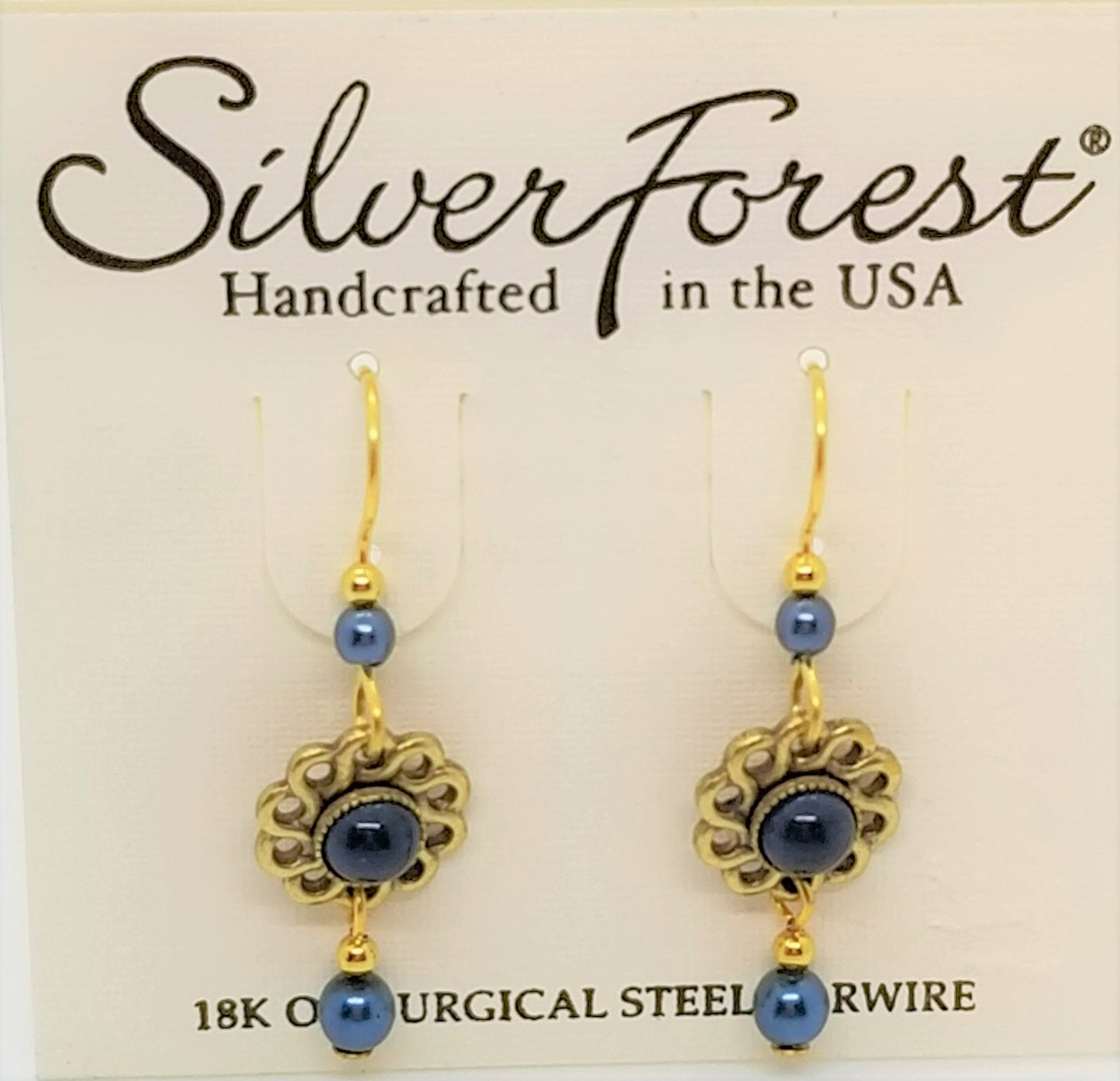 Silver forest 18kt gold plated surgical steel ear wires and blue earrings