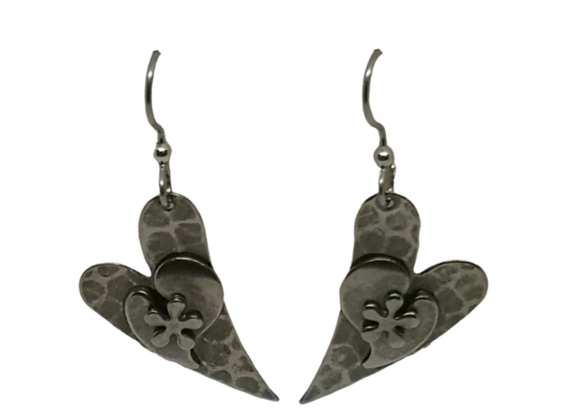 Silver forest surgical steel large heart earrings