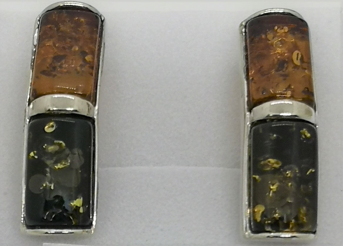 Sterling silver 2 rectangular amber stone studded earrings