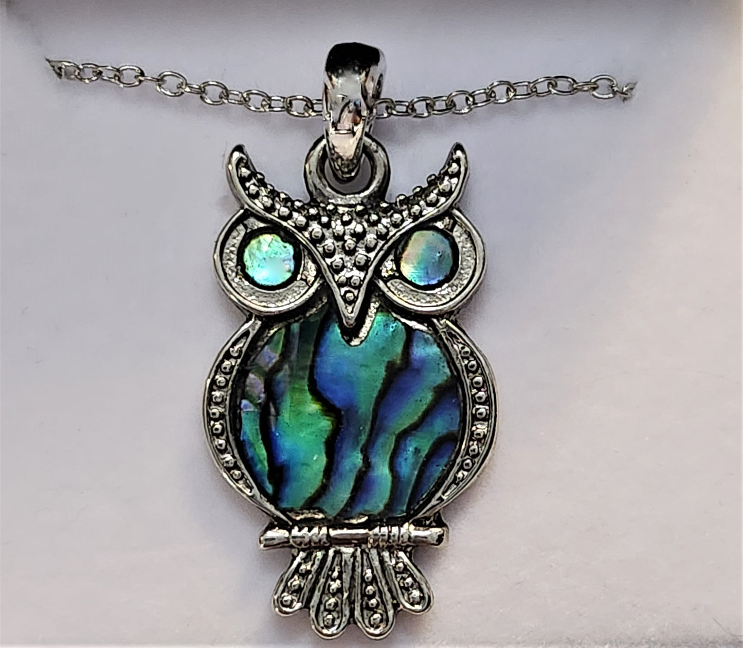 Nature's 1 abalone large owl pendant and chain