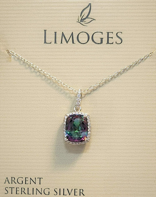Sterling silver 18" chain with mystic topaz pendant with cubic zirconia's