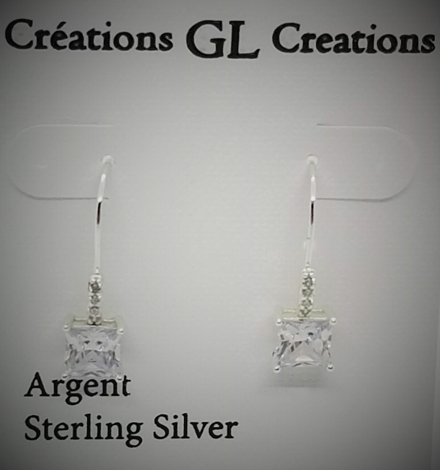 Sterling silver princess cut cubic zirconia dangle earrings with sheppard hooks