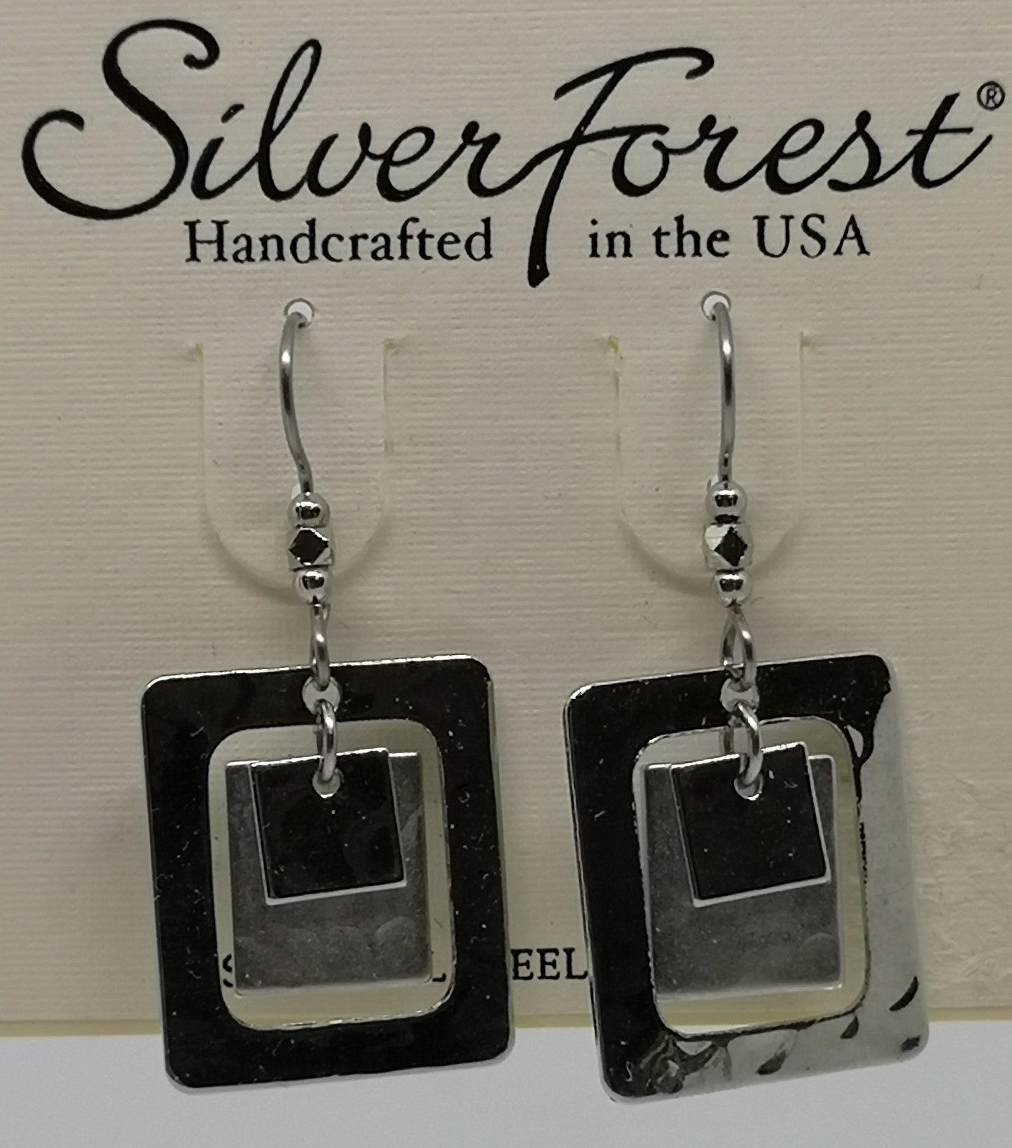 Silver forest surgical steel square earrings