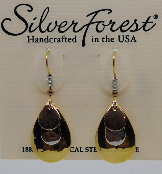 Silver forest surgical steel tri color tear drop earrings