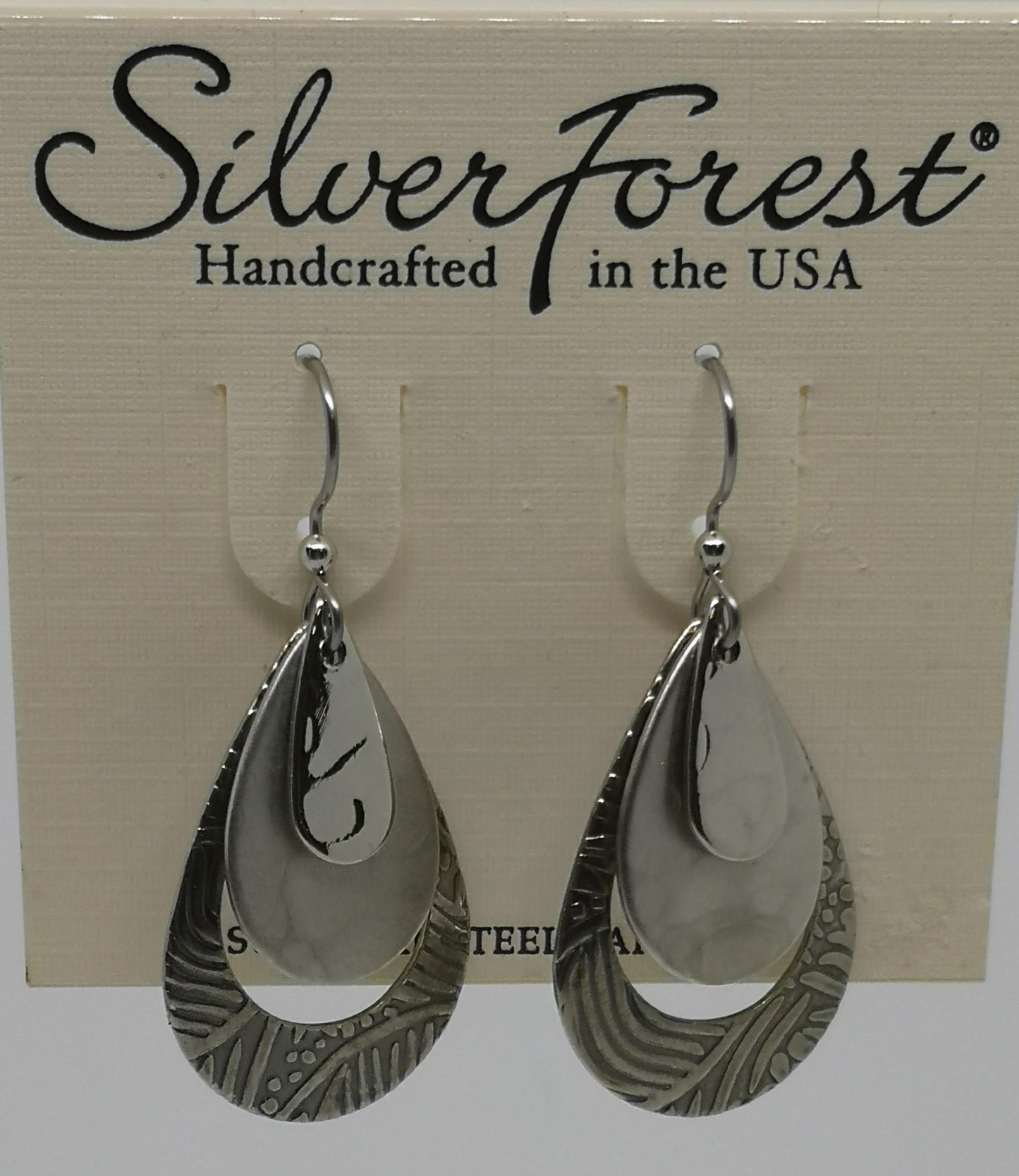 Silver forest surgical steel tear drop earrings