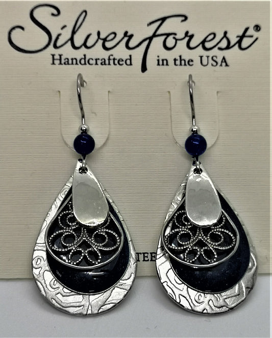 Silver forest surgical steel blue tear drop earrings