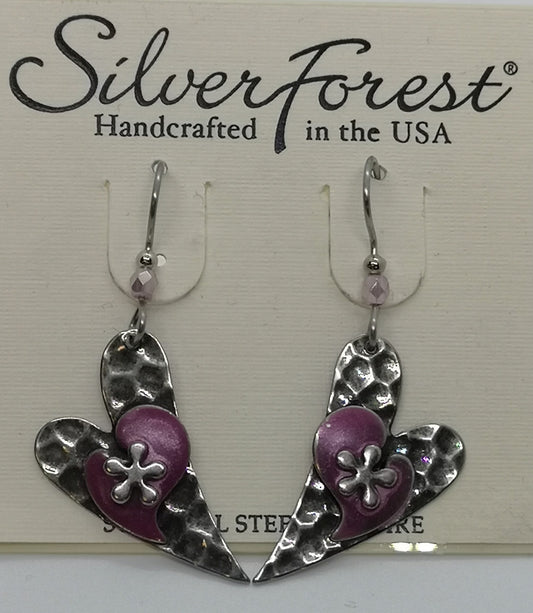 Silver forest surgical steel large heart earrings