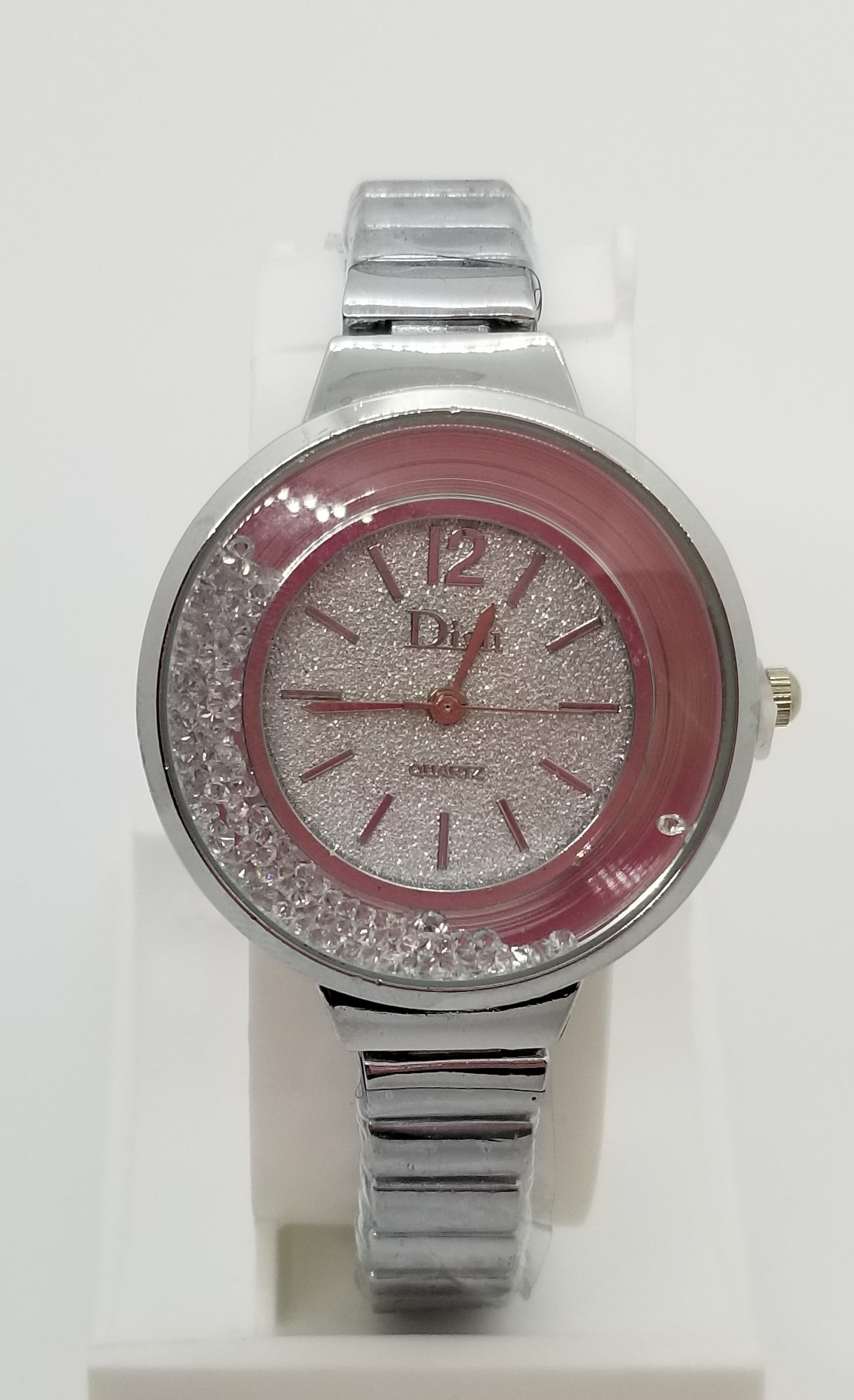 Silver base metal fashion watch with rhinestones in bezel